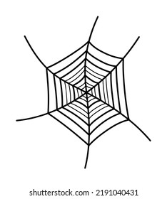 Spider web doodle isolated. Outline hand drawn cobweb. Vector halloween illustration