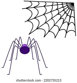 Spider and web in doodle technique vector illustration 