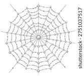 Spider Web Drawing Vector Illustration, Detailed Cobweb Line Art Isolated on White Background, Realistic Hand Drawn Spider Web Sketch, Creepy Halloween Spider Net Design Element