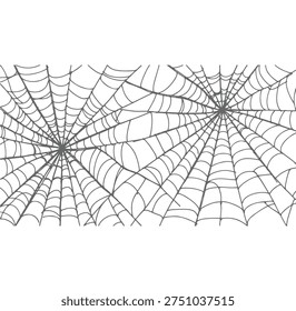 Spider Web Drawing Vector Illustration, Detailed Cobweb Line Art Isolated on White Background, Realistic Hand Drawn Spider Web Sketch, Creepy Halloween Spider Net Design Element