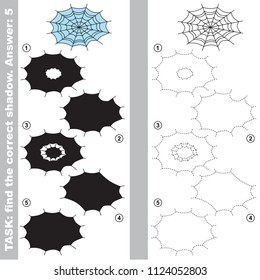 Spider Web to find the correct shadow, the matching educational kid game to compare and connect objects and their true shadows, simple gaming level for preschool kids.