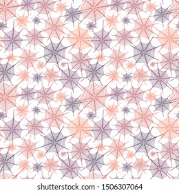 Spider web, fiolet, orange, on white background. Vector seamless pattern.