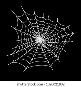 Spider web flat vector illustration. Halloween decoration with cobweb. Spiderweb outline graphic. Horror, fear and creepy cartoon art concept. Isolated scetch of net trap on black background.