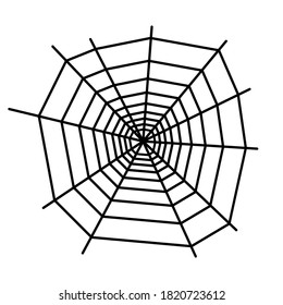 Spider web flat vector illustration. Halloween decoration with cobweb. Spiderweb outline graphic. Horror, fear and creepy cartoon art concept. Isolated scetch of net trap on white background.