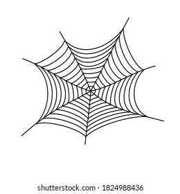 Spider web flat vector illustration. Halloween decoration with cobweb. Spiderweb outline graphic. Horror, fear and creepy cartoon art concept. Isolated scetch of net trap on white background.