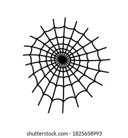 Spider web flat vector illustration. Halloween decoration with cobweb. Spiderweb outline graphic. Horror, fear and creepy cartoon art concept. Isolated scetch of net trap on white background.