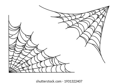 Spider web frame for Halloween designs. Spiderweb corners isolated in white background. Outline vector illustration