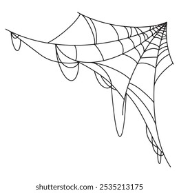 teia de aranha para o Halloween. Teia de aranha de Halloween, quadros e bordas, elementos assustadores para decoração. Teia de aranha desenhada à mão ou teia de aranha com aranha suspensa.