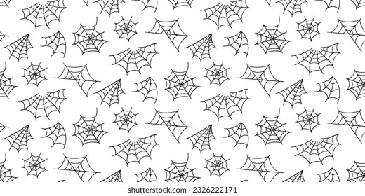 Spider Web Halloween Cobweb Seamless Pattern Hand Drawn Print Background. Vector Illustration for Textile Design