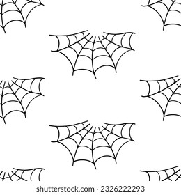 Spider Web Halloween Cobweb Seamless Pattern Hand Drawn Print Background. Vector Illustration for Textile Design