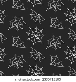 Spider Web Halloween Cobweb Seamless Pattern Hand Drawn Print Background. Vector Illustration for Textile Design