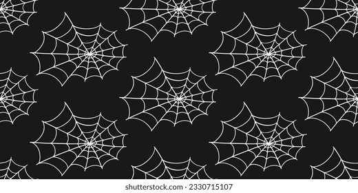 Spider Web Halloween Cobweb Seamless Pattern Hand Drawn Print Background. Vector Illustration for Textile Design