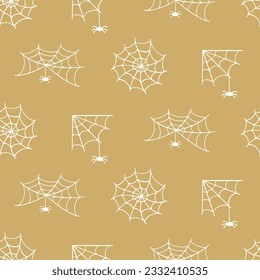 Spider Web Halloween Cobweb Seamless Pattern Hand Drawn Print Background. Vector Illustration for Textile Design