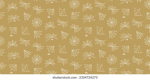 Spider Web Halloween Cobweb Seamless Pattern Hand Drawn Print Background. Vector Illustration for Textile Design