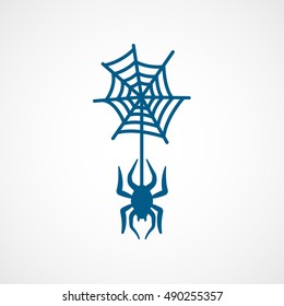 Spider And Web Halloween Concept Blue Flat Icon On White Background