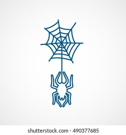 Spider And Web Halloween Concept Blue Line Icon On White Background