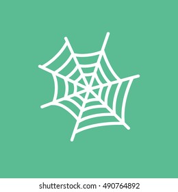 Spider Web Halloween Concept  Flat Icon On Green Background