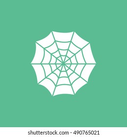 Spider Web Halloween Concept  Flat Icon On Green Background