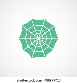Spider Web Halloween Concept Green Flat Icon On White Background