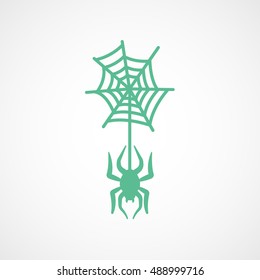 Spider And Web Halloween Concept Green Flat Icon On White Background
