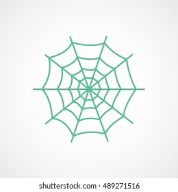 Spider Web Halloween Concept Green Line Icon On White Background