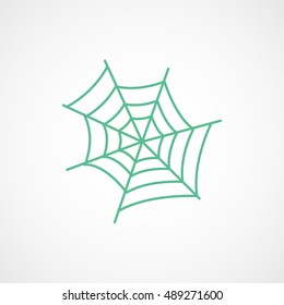 Spider Web Halloween Concept Green Line Icon On White Background