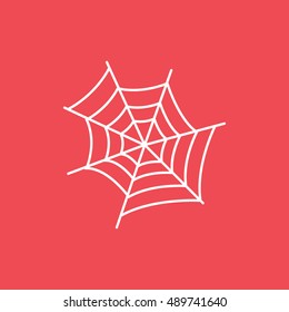 Spider Web Halloween Concept Line Icon On Red Background