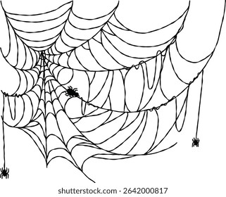 Spider web For Halloween frame Decoration, Halloween spider web and spiders isolated on white background
