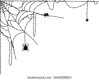 Spider web For Halloween frame Decoration, Halloween spider web and spiders isolated on white background