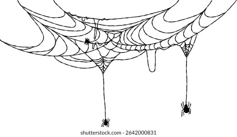 Spider web For Halloween frame Decoration, Halloween spider web and spiders isolated on white background
