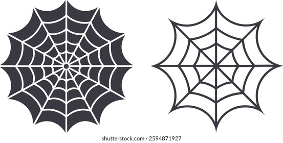 Spider web Halloween frame vector Illustration, Spider web silhouette, Hand drawn spider web vector isolated