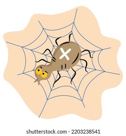 Spider web and spider. Halloween, holiday. Icon, badge, festive attribute. Vector illustration, background isolated.