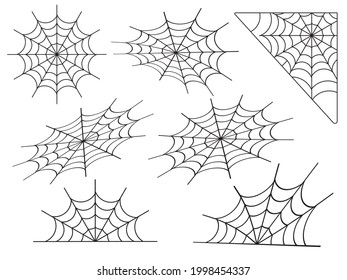 Spider web halloween party decor. Vector elements set