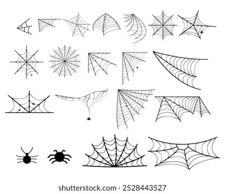 Spider web Halloween set. Vector illustration.