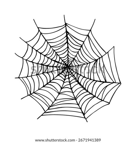Spider web, Halloween symbol, cobweb - sketch outline illustration, hand-drawn vector line art clipart, doodle drawing in engraving style