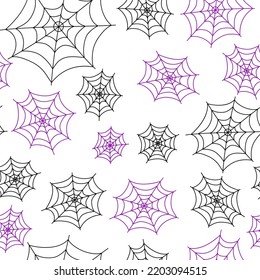 Spider web. Halloween vector seamless pattern. Halloween symbols in doodle style. Traditional holiday images. Design for packaging. Isolated background.