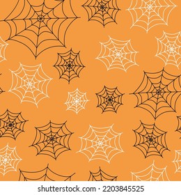 Spider web. Halloween vector seamless pattern. Halloween symbols in doodle style. Traditional holiday images. Design for packaging. Isolated background.