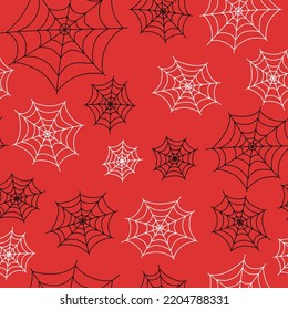 La telaraña. Patrón transparente vectorial de Halloween. Símbolos de Halloween al estilo doodle. Imágenes tradicionales de vacaciones. Diseño para embalaje. Fondo aislado.