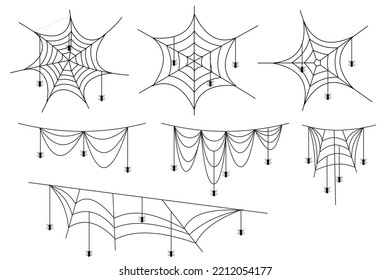 Spider web. Hand drawn cobweb collection