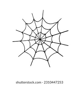 Spider web - hand drawn drawing. Vector black outline of simple web isolated on white background. Design object for halloween decoration