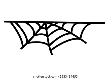 Spider web, hand drawn spider horror house, creepy Halloween decoration concept. Spiderweb vector doodle sketch. Cobweb set, isolated on white background for halloween, spooky, scary, horror house.