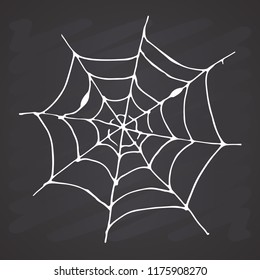 Spider web Hand drawn sketched web vector illustration on chalkboard background.