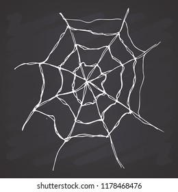 Spider web Hand drawn sketched web vector illustration on chalkboard background.