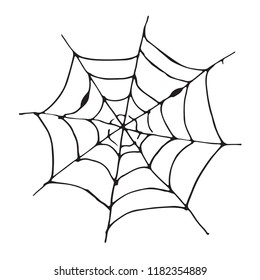Spider web Hand drawn sketched web vector illustration isolated on white background.