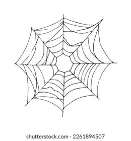 spider web in hand drawn style on isolated white background.