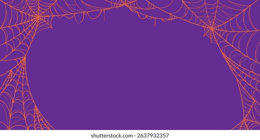 Spider Web in Hand Drawn Style Isolated on Purple Background. Doodle arachnid web perfect for cards, party invitations, web, fashion, print
