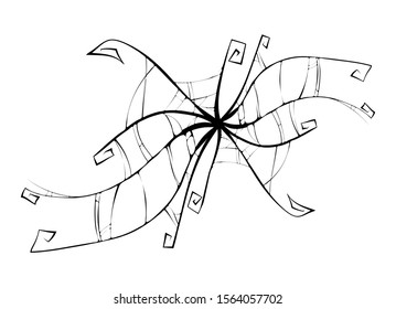 Spider Web hand-drawn Decorative element with curls and swirls for tattoo design or halloween greeting card. vector illustration isolated on white background. 