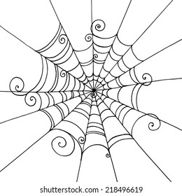 Spider Web hand-drawn on  isolated white background. Background for greeting card Halloween