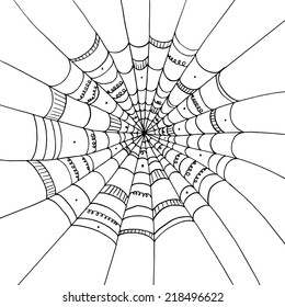 Spider Web hand-drawn on  isolated white background. Background for greeting card Halloween