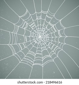 Spider Web hand-drawn on retro background. Background for greeting card Halloween